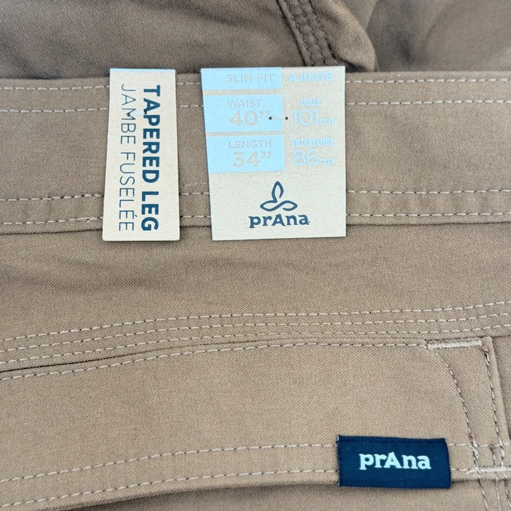 Prana Stretch Zion Slim Pant II Mens 40x34 Sepia Brown Tapered Leg 1969831 NWT